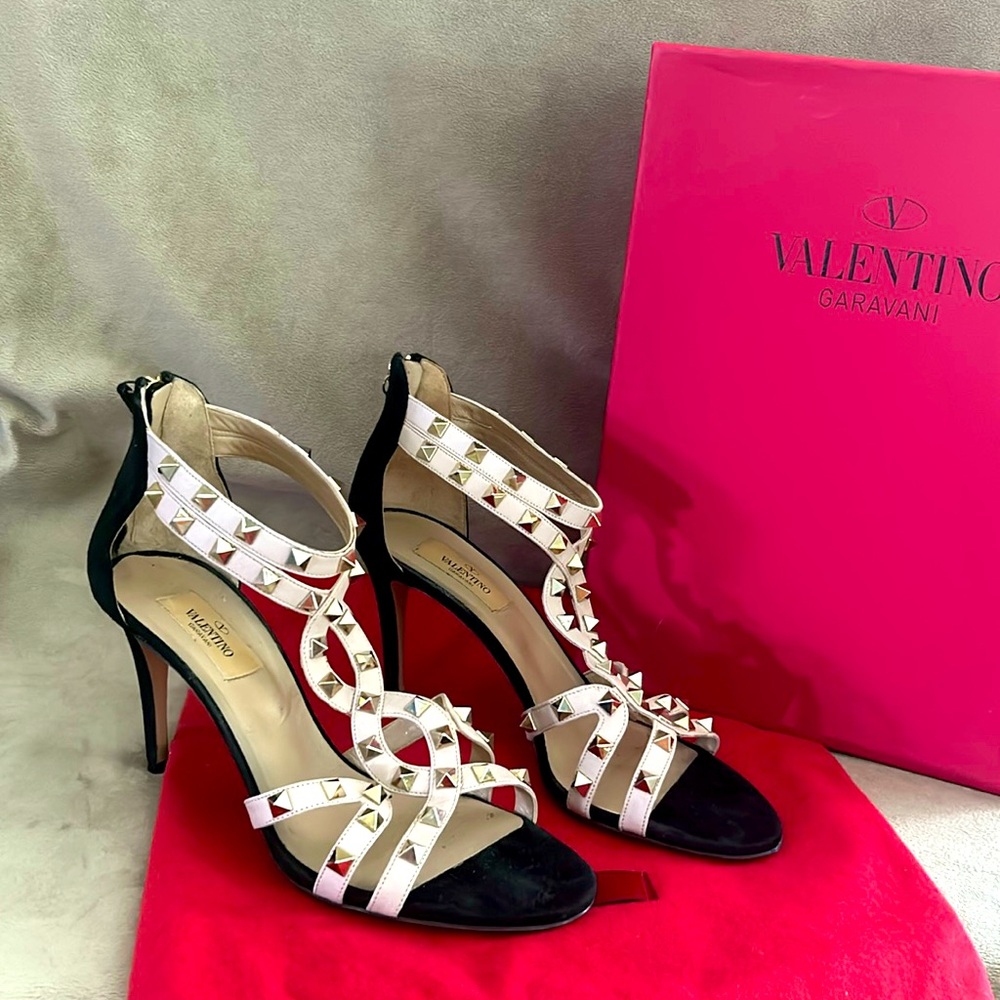 Valentino Garavani Black and Cream Studded Heels